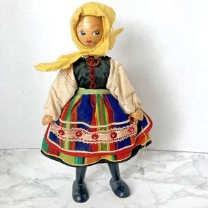 Vintage Polish Wooden Peg 9" Girl Doll Poland Folk
